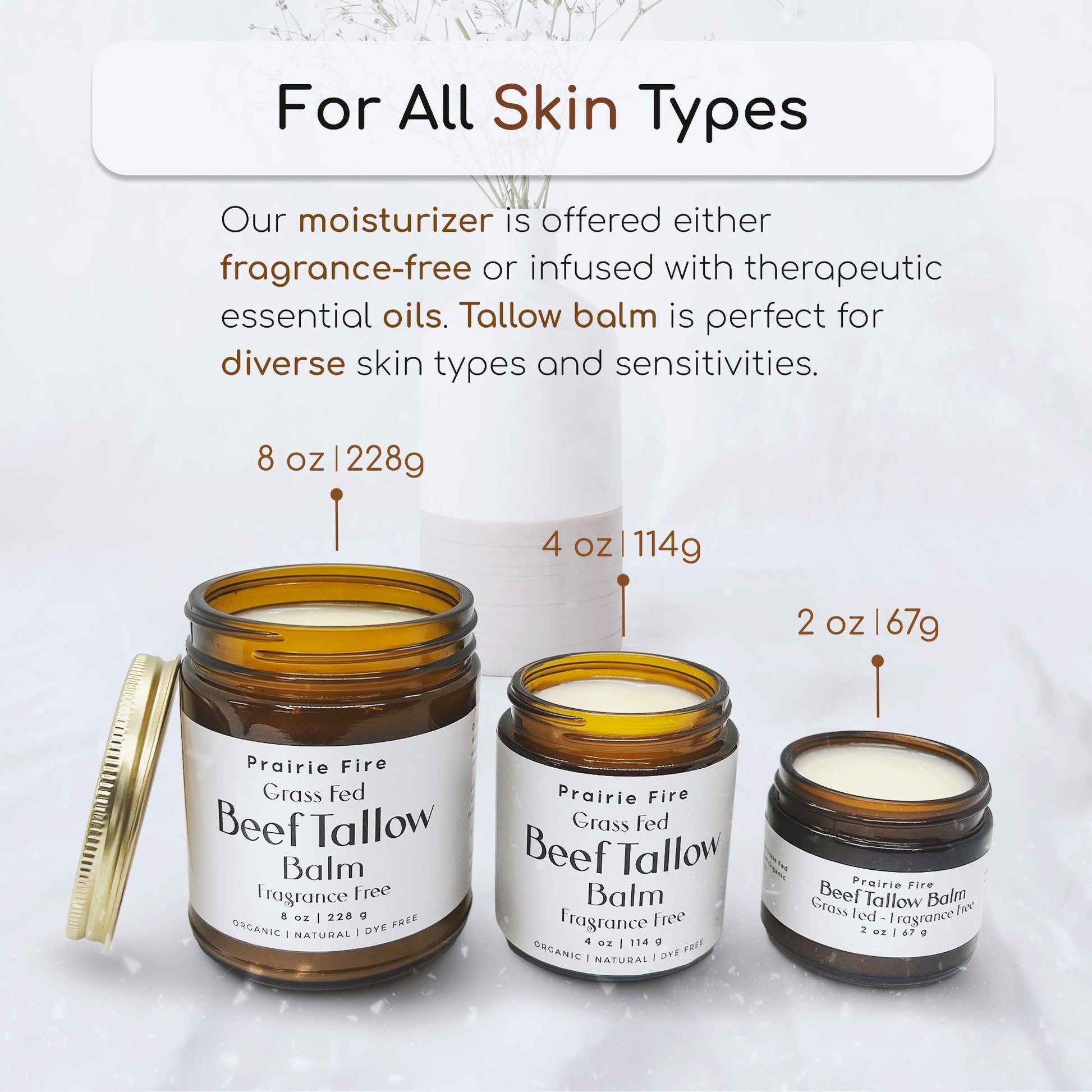 Grass Fed Beef Tallow Balm - 4 oz - Made in USA - Organic Grass Fed and Finished Tallow - Moisturizing Skin Care - AVAVITA