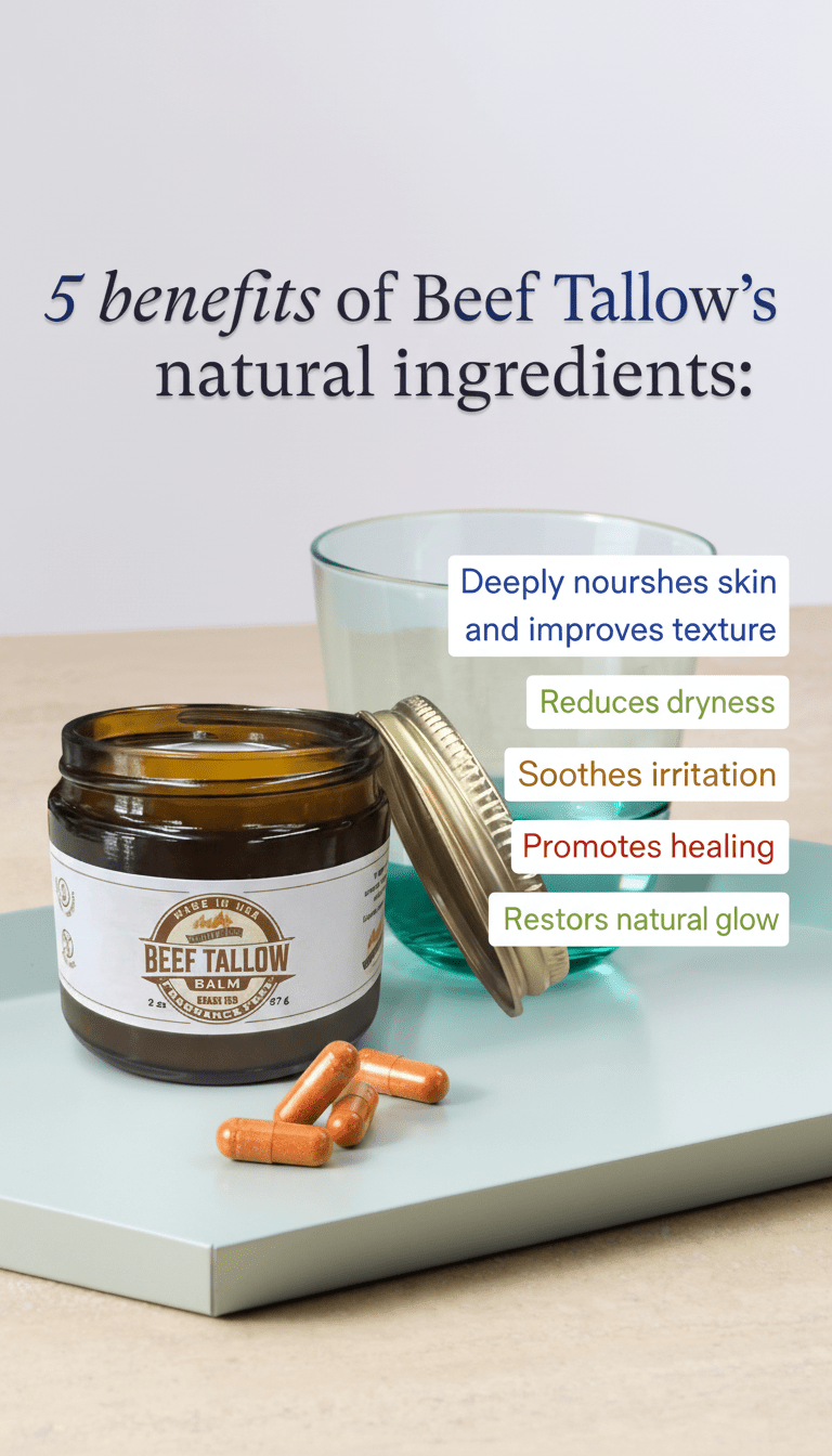 Grass Fed Beef Tallow Balm - 4 oz - Made in USA - Organic Grass Fed and Finished Tallow - Moisturizing Skin Care - AVAVITA