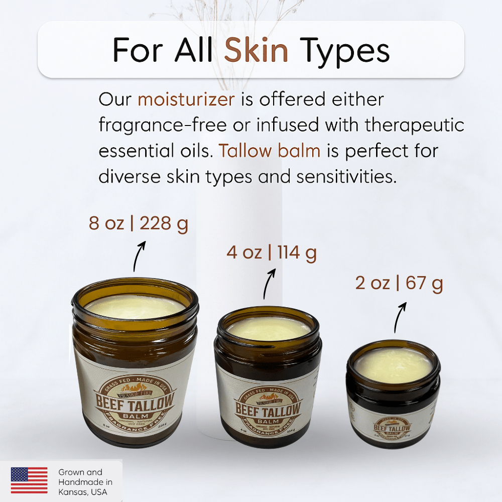 Grass Fed Beef Tallow Balm - 4 oz - Made in USA - Organic Grass Fed and Finished Tallow - Moisturizing Skin Care - AVAVITA