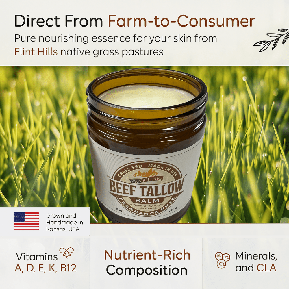 Grass Fed Beef Tallow Balm - 4 oz - Made in USA - Organic Grass Fed and Finished Tallow - Moisturizing Skin Care - AVAVITA