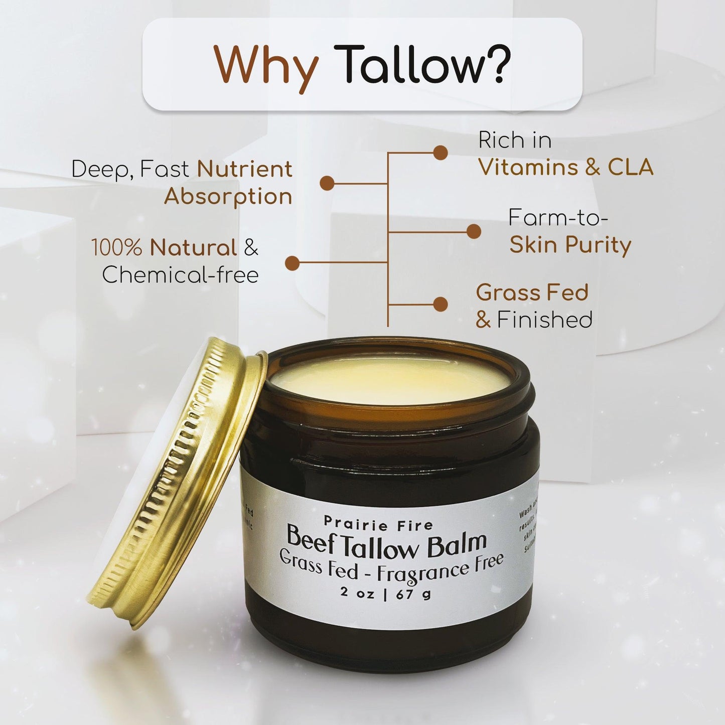 Grass Fed Beef Tallow Balm - 4 oz - Made in USA - Organic Grass Fed and Finished Tallow - Moisturizing Skin Care - AVAVITA