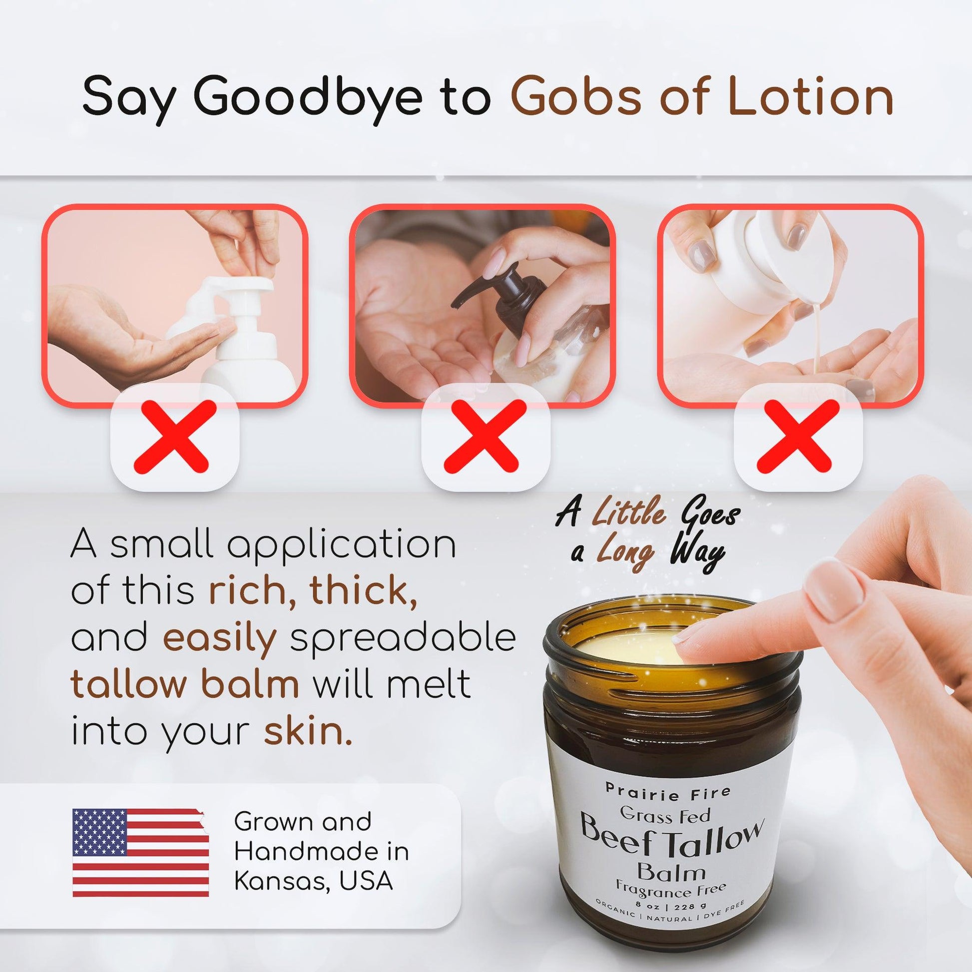 Grass Fed Beef Tallow Balm - 4 oz - Made in USA - Organic Grass Fed and Finished Tallow - Moisturizing Skin Care - AVAVITA