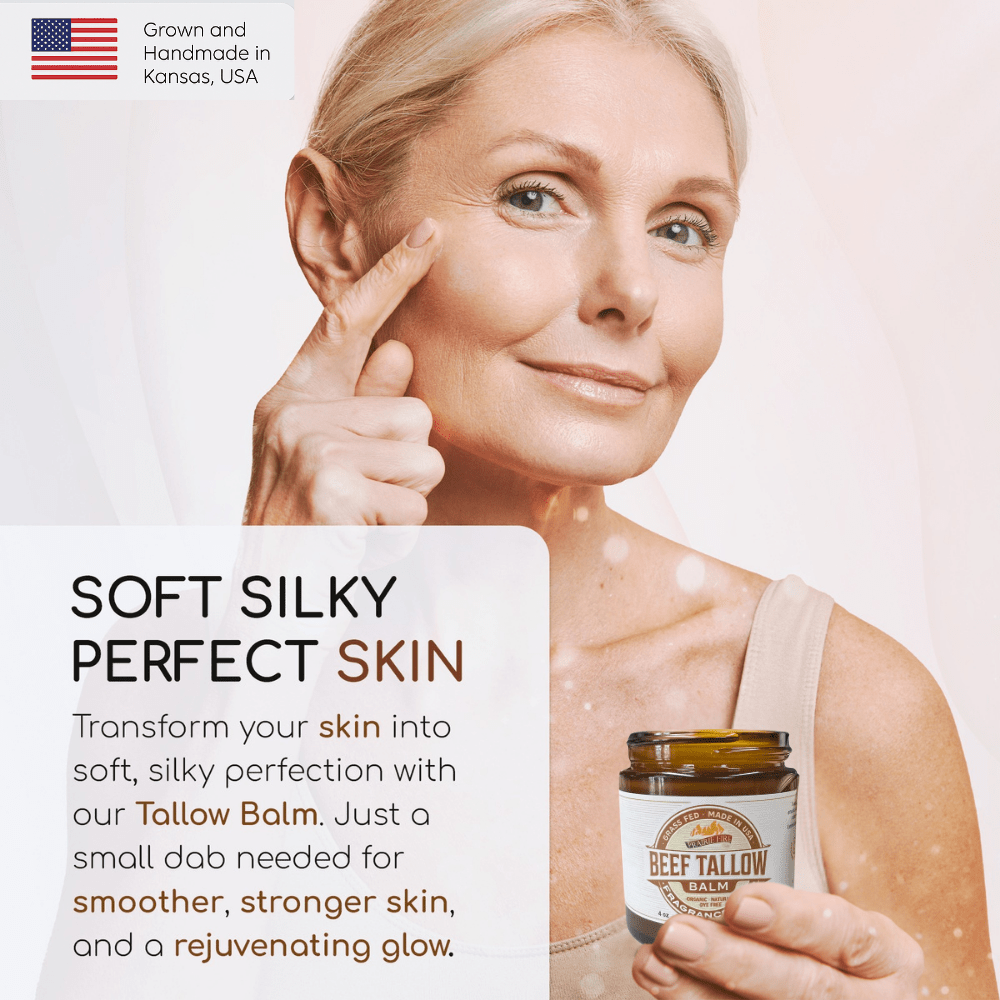 Grass Fed Beef Tallow Balm - 4 oz - Made in USA - Organic Grass Fed and Finished Tallow - Moisturizing Skin Care - AVAVITA